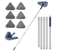 JEHONN Vadrouille de Nettoyage Rotative à 360°, Balai Plafond Triangulaire avec 200CM Longue Poignée, 6 Interchangeable Microfibre Chenille Pads pour Murs Peints, Fenêtres, Planchers Et Substrats