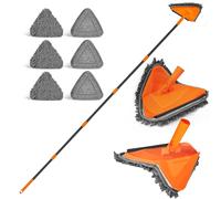 JEHONN Vadrouille de Nettoyage Rotative à 360°, Balai Plafond Triangulaire avec 202 cm Longue Poignée, Dernier cri 180° Serpillère Pliable avec 6 Microfibre Chenille Pads pour Mur, Plafond (Orange)
