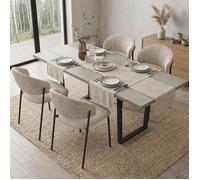 JEIXI Ensemble table de salle à manger extensible et 4 chaises avec plateau en MDF effet béton gris et chaises en lin 130-170 cm