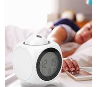Jelquix Réveil Numérique LCD Moderne, Horloge de Projection élégante avec Fonction Vocale pour Usage Domestique, Blanc 8x8x9cm (Blanc avec câble USB)