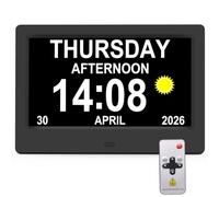 jely 7" Horloge Numérique avec Télécommande, Calendrier Électronique avec Date Jour Heure, 24 Alarmes pour Seniors, 5 Niveaux de Luminosité, Cadeau Personnes Âgées