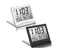 Jemcgrl 2 PièCes RéVeil de Voyage NuméRique Horloge LCD Pliable avec Calendrier TempéRature Mode Snooze Affichage Portable Horloge de Bureau