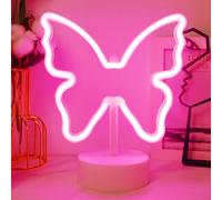 JEMESI Lampe néon LED en forme de papillon avec base de support, alimentation USB ou piles 3-AA pour chambre de fille, jolie lampe pour fête d'anniversaire, Noël, dortoir, table de bureau