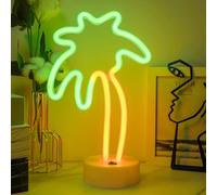 JEMESI Lumière de palmier de coco, lumière LED au néon de palmier, alimentée par batterie/USB, néon palmier de coco avec base, décoration pour fête d'anniversaire, chambre à coucher, table, cadeaux