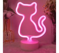 JEMESI - Panneau néon en forme de chat, alimenté par USB ou 3 piles AA, avec base de support, décoration de table LED pour chambre de fille, jolie lampe cadeau esthétique, pour fêtes de