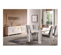 JEMMA - Ensemble Séjour Blanc Décor Doré Table 160cm + Buffet avec Leds