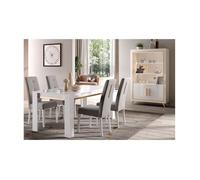 JEMMA - Ensemble Séjour Blanc Décor Doré Table 190cm + Vitrine avec Leds