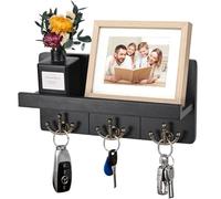 Jemyxhw Porte Clef Mural Porte Clés Mural en Bois, Avec 3 Crochets oubles, Boite a Clef Decorative, pour Salon, Salle de Bain, Cuisine, Les Entrées, Couloirs (Noir)