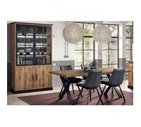 Ensemble Table 200cm + Vitrine 4 Portes Aspect Bois et Métal - JENNA -