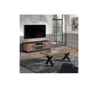 JENNA - Ensemble Table Basse + Meuble TV Aspect Bois et Métal