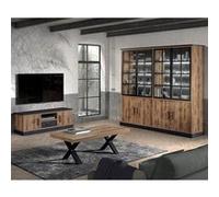 JENNA - Ensemble Table Basse + Meuble TV + Bibliothèque 8 Portes - Altobuy Marron G