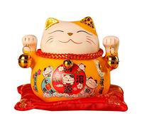 Jenngaoo Chat Porte Bonheur Japonais Jaune, Lucky Japanese Cat 11.4cm, Maneki Neko Japonais en Céramique, Cadeau Chat Porte Bonheur pour Fortune, Voiture, Décoration pour Maison, Bureau