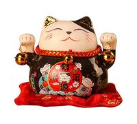 Jenngaoo Chat Porte Bonheur Japonais Noir, Lucky Japanese Cat 11.4cm, Maneki Neko Japonais en Céramique, Cadeau Chat Porte Bonheur pour Fortune, Voiture, Décoration pour Maison, Bureau