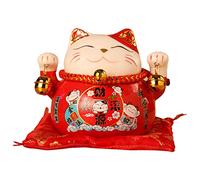 Jenngaoo Chat Porte Bonheur Japonais Rouge, Lucky Japanese Cat 11.4cm, Maneki Neko Japonais en Céramique, Cadeau Chat Porte Bonheur pour Fortune, Voiture, Décoration pour Maison, Bureau