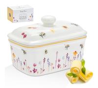 Jennifer Rose Gallery - Beurrier en porcelaine avec couvercle - Motif abeilles