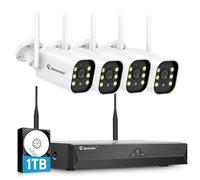Jennov 5MP Kit Caméra Surveillance WiFi Extérieure, 10CH 5MP NVR et 4X Caméra avec Grand Angle 120°, Enregistrement 24/7, Détection Humaine, Audio Bidirectionnel, Vision Nocturne Couleur, 1TB