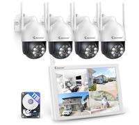 Jennov 5MP PTZ Kit Caméra Surveillance WiFi Extérieure avec 10" Moniteur, 10CH 5MP NVR 1TB HDD, 4X5MP HD IP Caméra, Vision Nocturne Couleur, Détection Humaine, Audio Bidirectionnel, Suivi Automatique