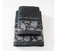 Jenny Sesal Lot de 1 Serviettes Ada avec Volants en Jacquard, Lot de Deux Serviettes de Bain Visage et invité Dimensions : Visage : 50 x 100 cm. Invité 38 x 58 cm. Doux au Toucher. (Noir)