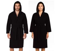 Jenny Sesal - Peignoir homme et femme en microfibre douce, légère, peu encombrante, séchage rapide avec capuche, poches, ceinture à passants et crochet (IT, texte, XXL, régulier, noir)