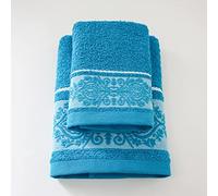 Jenny Sesal Set de Serviettes Katia, avec Volants en Jacquard, Lot de Deux Serviettes de Bain Visage et Invité Ottanio Coton - Éponge de Haute qualité du Portugal.