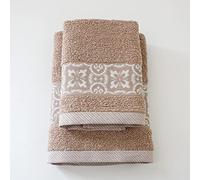 Jenny Sesal Set de Serviettes Susy, avec Volants en Jacquard, Ensemble de Deux Serviettes de Bain Visage et invité Cipria éponge de Haute qualité du Portugal.