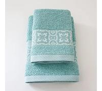 Jenny Sesal Set de Serviettes Susy, avec Volants en Jacquard, Lot de Deux Serviettes de Bain Visage et invité VERDINO éponge de Haute qualité du Portugal.