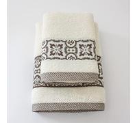 Jenny Sesal Set de Serviettes Susy, avec Volants en Jacquard, Lot de Deux Serviettes de Bain Visage et invité crème éponge de Haute qualité du Portugal.