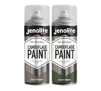 JENOLITE Peinture camouflage lot de 2 Vert Olive & Marron Boue 2 x 400ml - Idéal pour le modélisme, le paintball, l'airsoft, les véhicules militaires