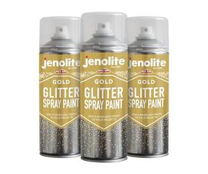 JENOLITE Spray Pailleté Doré Clear Laque - 3 x 400 ml - Ajoute une finition scintillante à n'importe quelle surface - Parfait pour les cadres photo, les miroirs, les ornements, Noël et l'artisanat
