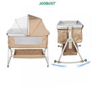 JEOBEST Berceau Cododo Évolutif - Bébé 0-36 Mois - H 98-110cm - Lin + Métal - avec Table à Langer