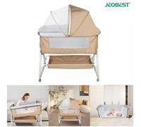 JEOBEST Lit Cododo Bébé, Berceau Cododo 3 en 1, 6 Hauteur Réglages, avec Table à Langer, Lin