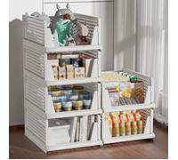 JEOBEST Lot de 4 de Boite Rangement Pliable, Coulissant Organisateur Empilable Tiroir pour Armoire Placard Cuisine Salle de Bains