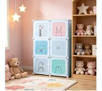 JEOBEST Meuble Rangement Enfants 6 Cubes, Armoire Modulable Enfants avec portes, pour Vêtements Chaussures Jouets, 74×37×110cm