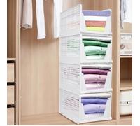 JEOBEST Organisateur Armoire Pour Vêtements Couettes, 4 Niveaux, Rangement Empilable Tiroir Coulissant, 33 x 43 x 100cm, Blanc