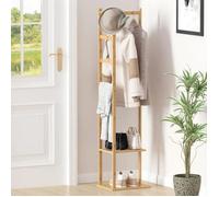 JEOBEST Porte-manteau en Bois, Porte-manteau Autoportant en Bambou Massif avec Support d'angle de Rangement pour Vêtements