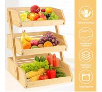 JEOBEST Support de Corbeille à Fruits en Bambou, 3 couches, Rangement pour Les légumes pour Cuisine 30*33*41cm