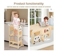 JEOBEST Tabouret bébé panda avec planche à dessin, Tour d'Observation Enfant en Bois, Chaise Enfant À Partir de 18 Mois