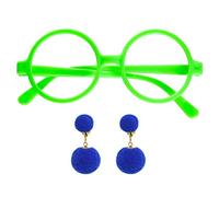 jerbro Ensemble de lunettes rondes vertes de princesse avec lunettes de magicien + boucles d'oreilles pour femmes et filles pour Halloween, cosplay, fête costumée