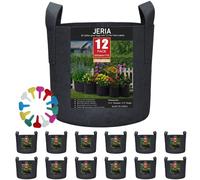 JERIA Lot de 12 Sacs de Culture pour légumes/Fleurs/Plantes, Pots d'aération en Tissu avec poignées (Noir), livrés avec 12 étiquettes pour Plantes