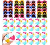 Jerify Lot de 48 balles de soleil anti-stress en vrac pour l'été, la plage, les fêtes, 24 mini boules de 6,3 cm en polyuréthane, 24 lunettes de soleil à fleurs pour enfants, pour l'été, les
