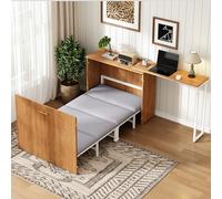 Jermyeo Lit Escamotable 90x200 cm avec Bureau Pivotant et Matelas Inclus, Armoire Lit sur roulettes, Gain de Place pour Petit Espace, Chambre d'amis, Studio et Home Office, Lit 2 Personnes Double
