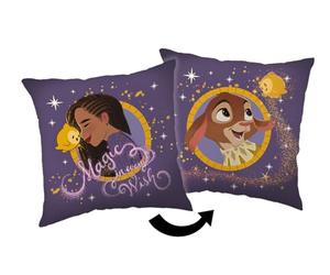 Jerry Fabrics Disney - Coussin Carré en Polaire Wish, Asha Et La Bonne étoile - Violet/doré - 35 X 35 Cm