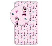 Jerry Fabrics Disney - Drap Housse en Coton Minnie : Fleurs - Rose - 90 X 200 Cm