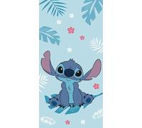 Jerry Fabrics Disney Serviette de plage Lilo & Stitch bleue | Grande taille 70 x 140 cm, douce et absorbante, 100 % coton | Serviette de bain, piscine et plage pour enfants | Design Stitch vibrant |