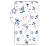 Jerry Fabrics F - Drap Housse - Stitch - Blanc - 1 Piece - Enfant - 1 Personne - Coins Elastiques - 90 x 200 cm - 100% Coton