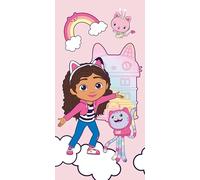 Jerry Fabrics Gabbys Dollhouse Serviette de plage Serviette de bain Serviette de bain Catnip Purrfect Maison Nuages 70 x 140 cm 100 % coton Dream Works