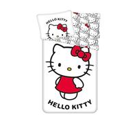 Jerry Fabrics Hello Kitty Parure de lit réversible pour Enfant avec nœud 140 x 200 cm + 70 x 90 cm 100% Coton