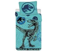 Jerry Fabrics Jurassic World Parure de lit pour enfant Motif Velociraptor Dinosaure Monstre préhistorique Parure de lit 140 x 200 cm + taie d'oreiller 70 x 90 cm 100 % coton