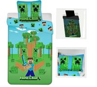 Jerry Fabrics Minecraft Jungle Fight Parure de lit pour enfant, phosphorescente, housse de couette réversible 140 x 200 cm + taie d'oreiller 70 x 90 cm, 100 % coton