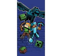 Jerry Fabrics Minecraft - Serviette De Plage en Coton Metro Art Survive - Bleu - 70 X 140 Cm